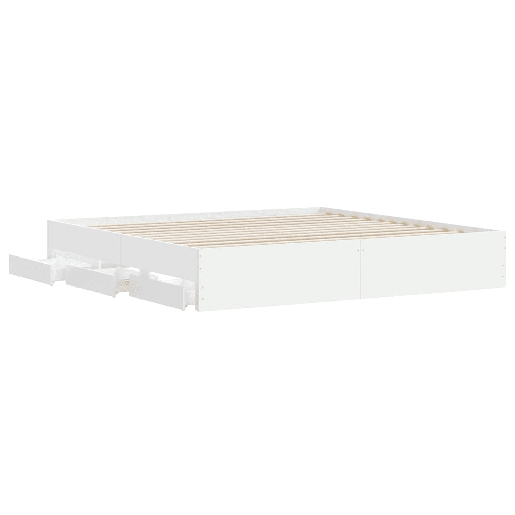 Letto matrimoniale | Letto per adulti | Giroletto con Cassetti Bianco 180x200 cm in Legno Multistrato