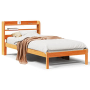 Letto singolo | Letto per adulti | Giroletto con Testiera Marrone Cera 100x200 cm Massello Pino