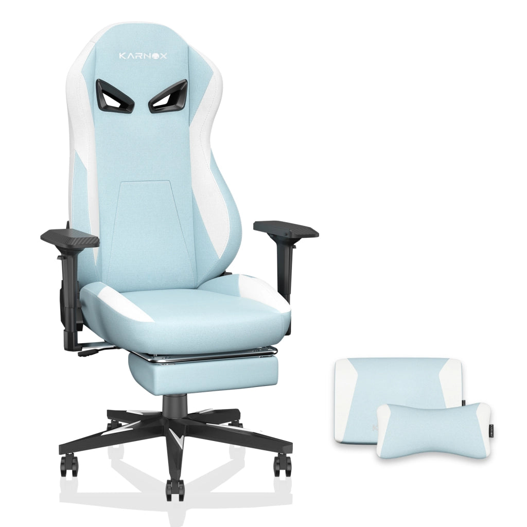 Sedia Gaming Ergonomica in Tessuto, Schienale Alto Reclinabile, Supporto Lombare e Poggiatesta, Azzurro