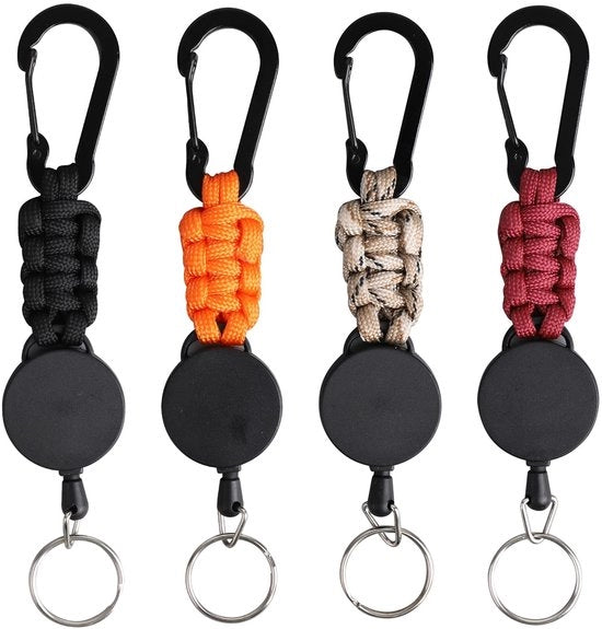 Maniglia per chiavi retrattile - 4 pezzi - 45 cm cavo in acciaio - cinturino per chiavi - occhiello - diverse colori - catena per chiave