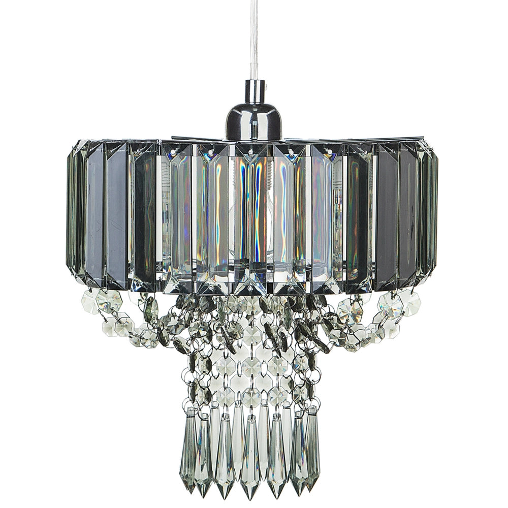 Lampada a Sospensione Metallo Grigio Vetro Acrilico 83 cm Lampadario Decorativo Finitura Lucida Glam