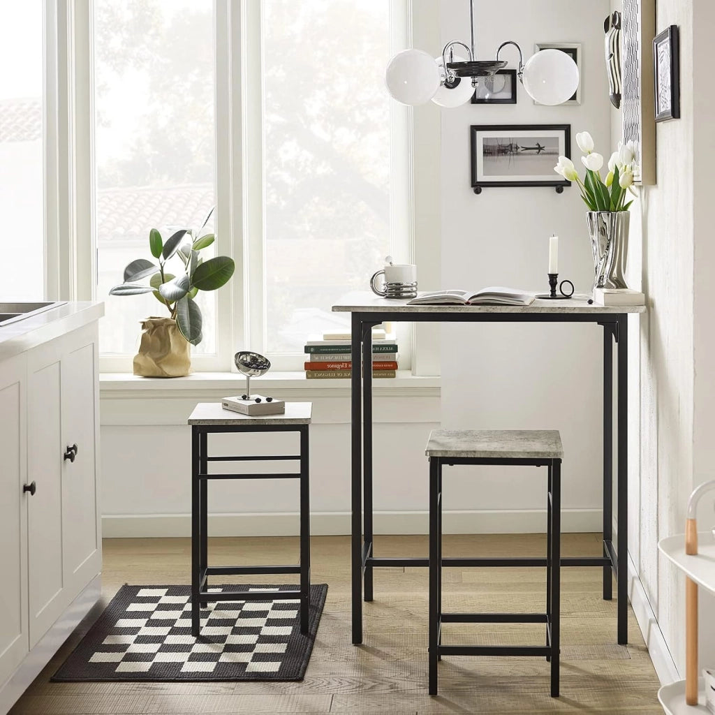 Set Tavolo da Bar Alto con 2 Sgabelli - Tavolo Salvaspazio per Cucina Piccola e Balcone, Stile Industriale Moderno - Tavolino Alto da Esterno per Giardino o Terrazzo OGT10-HG