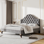Letto imbottito matrimoniale 140x200 cm in velluto grigio con rete a doghe e testiera