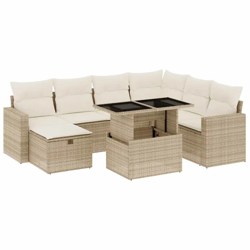 Set Divano da Giardino 8 pz con Cuscini Beige in Polyrattan