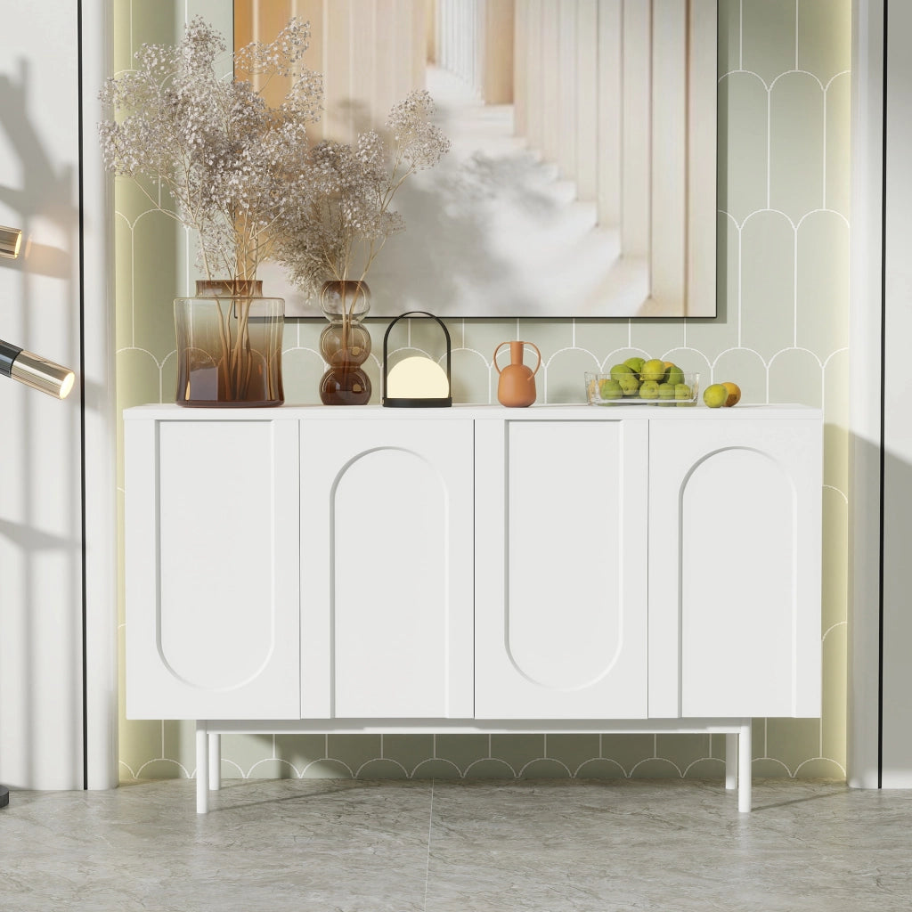 Credenza con 4 ante e 2 ripiani regolabili per soggiorno e sala da pranzo bianca
