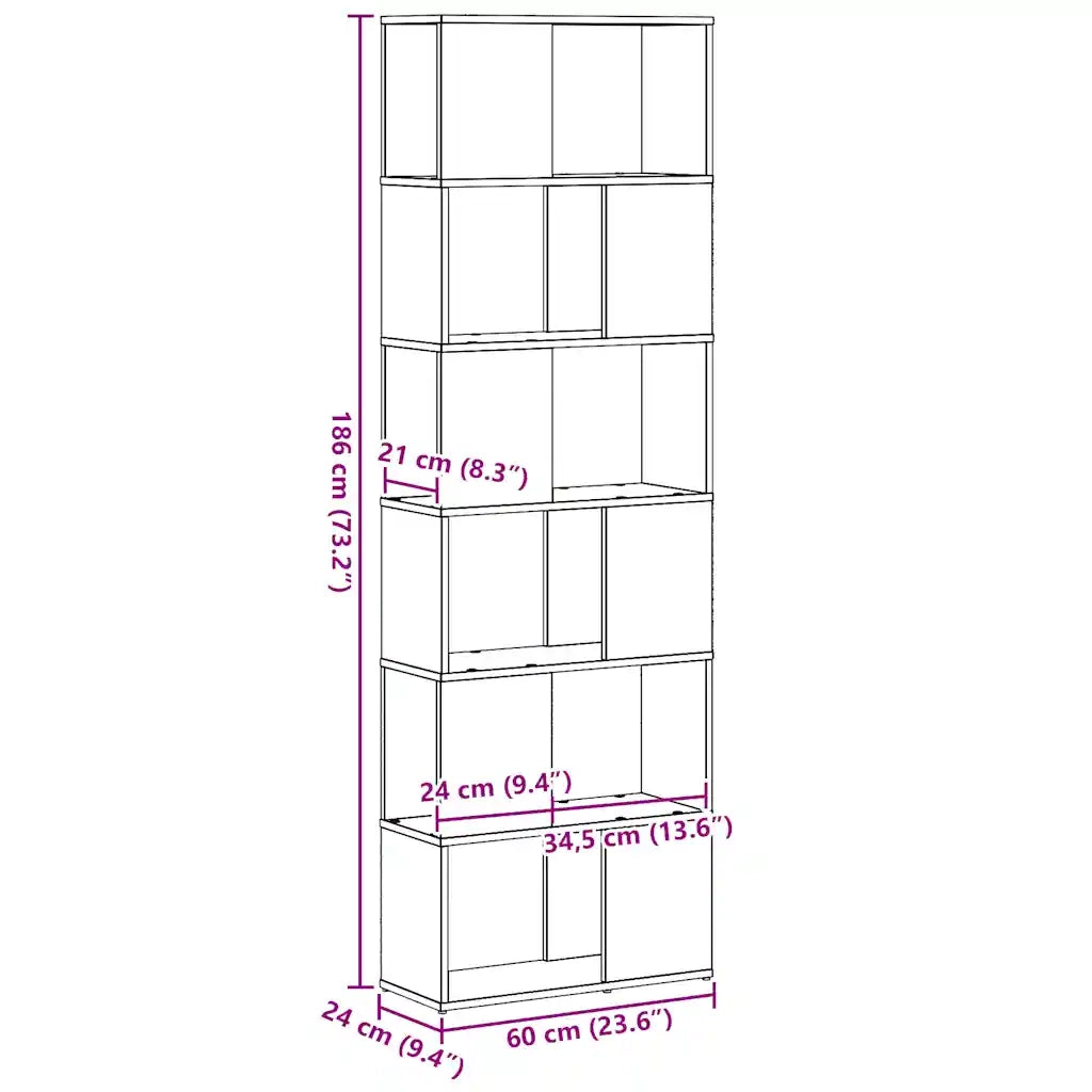 vidaXL Libreria/Divisorio Rovere Nero 60x24x186 cm