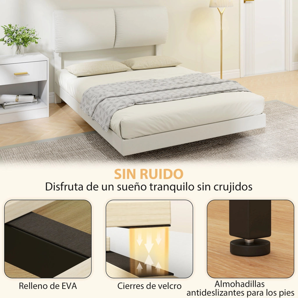 Letto Matrimoniale Imbottito con Testiera ¨C Zephmum ¨C Beige 135x190 cm Struttura Metallo