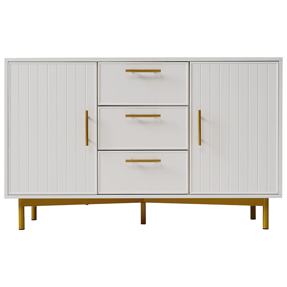 Armoire de rangement - Xylo - 120x40x75cm - Blanc - 2 portes 3 tiroirs