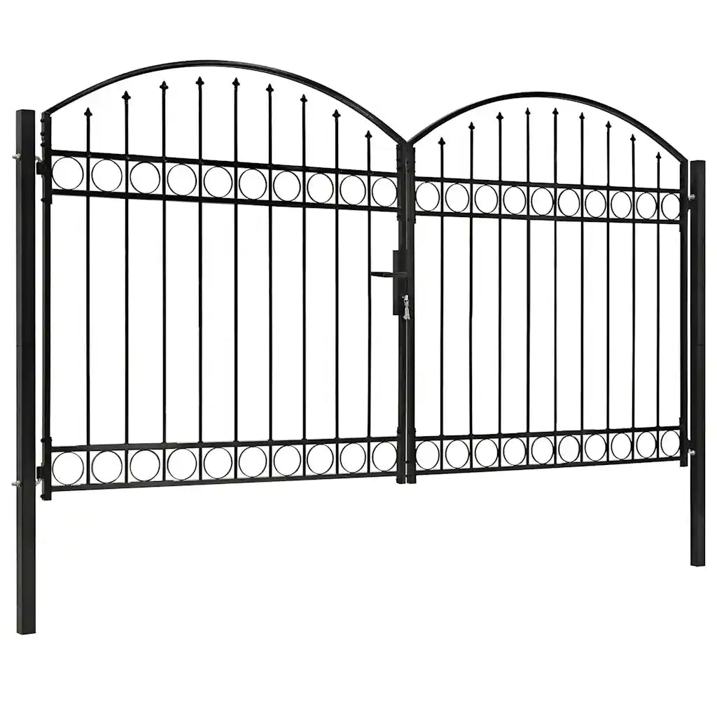 Cancello a Doppia Anta ad Arco in Acciaio 300x175 cm Nerocod mxl 106373