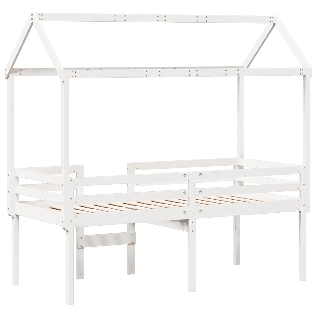 Letto a Soppalco con Tetto Bianco 75x190 cm in Legno di Pino