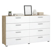 Credenza Aligon, Buffet da soggiorno, Madia da salotto, Dispensa da cucina, 140x40 h83 cm, Quercia e Bianco lucido