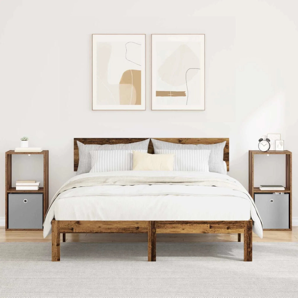 Set di 2 Comodini | Armadio da Notte | Mobiletto da notte con cassetto Legno vecchio 35 x 32 x 68,5 cm