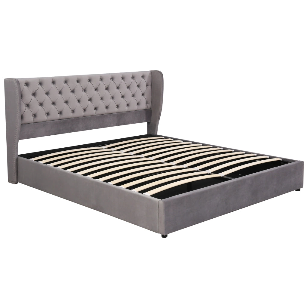 Letti contenitori 180x200 cm con contenitore idraulico; velluto; grigio (Senza materasso)
