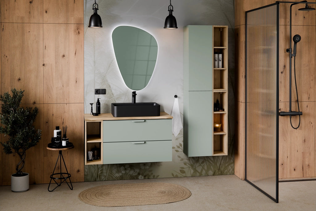 Set mobili bagno 80 cm con lavabo per mobile Lava Aster Green 80 cm