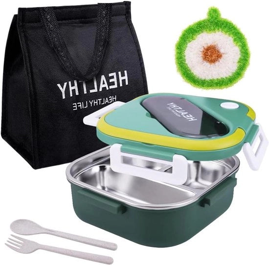 Borsa da Picnic 1300 ml con Scatole - Cassetto per Panini per Scuola e Picnic - Lavoro e Viaggio - Set di Cucina e Tasca Termica con Contenitore di Stoccaggio Inclusa - Con Spugna per Pulizia