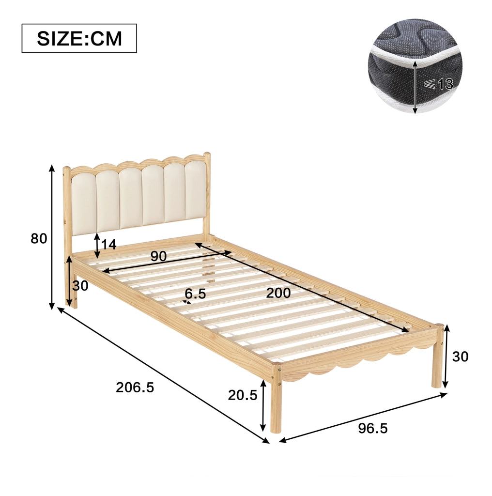 Letto singolo imbottito per bambini 90x200 cm beige naturale