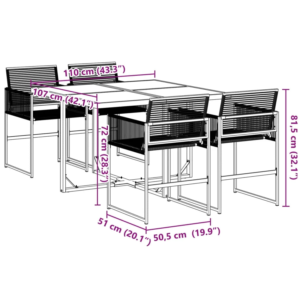 vidaXL Set da Pranzo da Giardino 5 pz Nero in Polyrattan