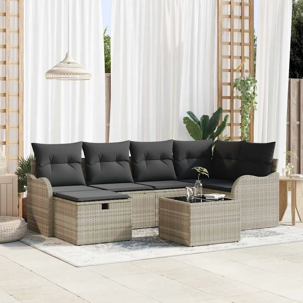 Set Divano da Giardino 7 pcs Grigio chiaro Poly Rattan 3358991