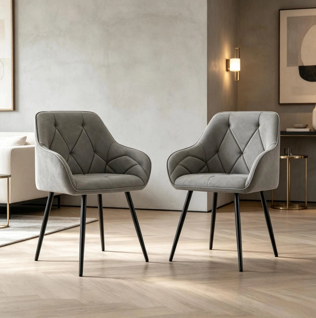 Set di 2 sedie da pranzo grigio scuro in ecopelle con braccioli