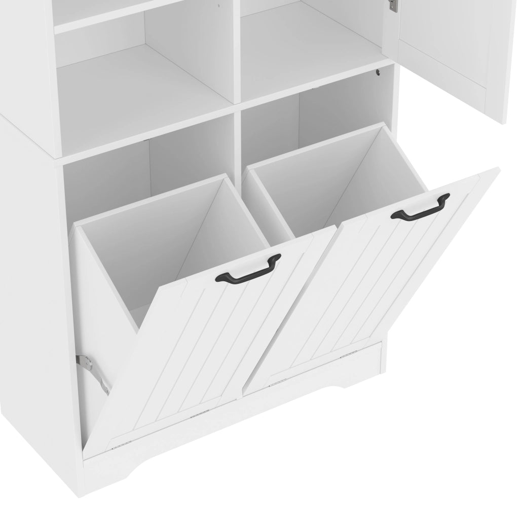 Mobile bagno 78 x 35 x 172,7 cm in MDF laccato bianco con doppio cesto portabiancheria e vani contenitori