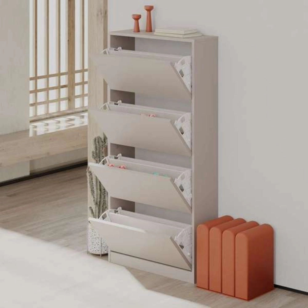 (2c) Scarpiera a ribalta light mocha con 4 ante L73 x P26 x 154.5H cm