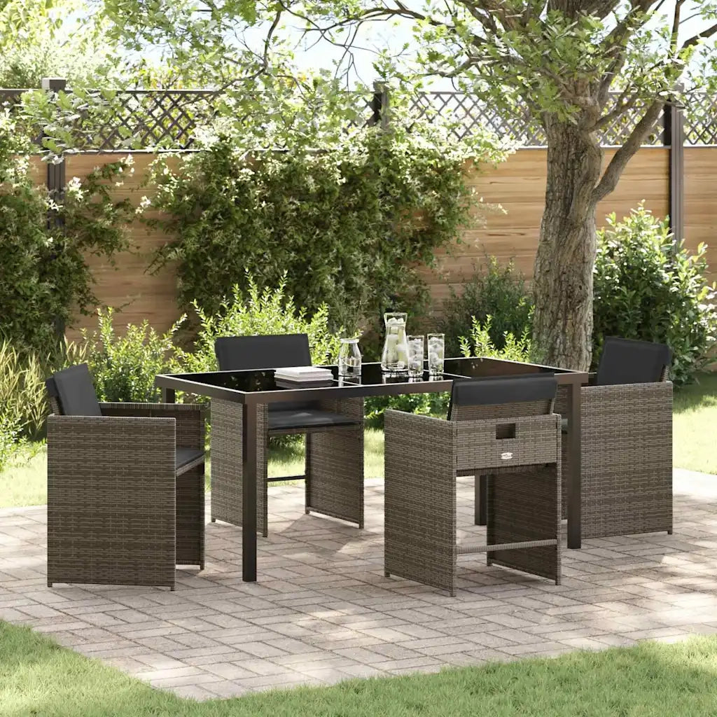 Set da Pranzo per Giardino con cuscino 5 pcs Grigio polyrattan