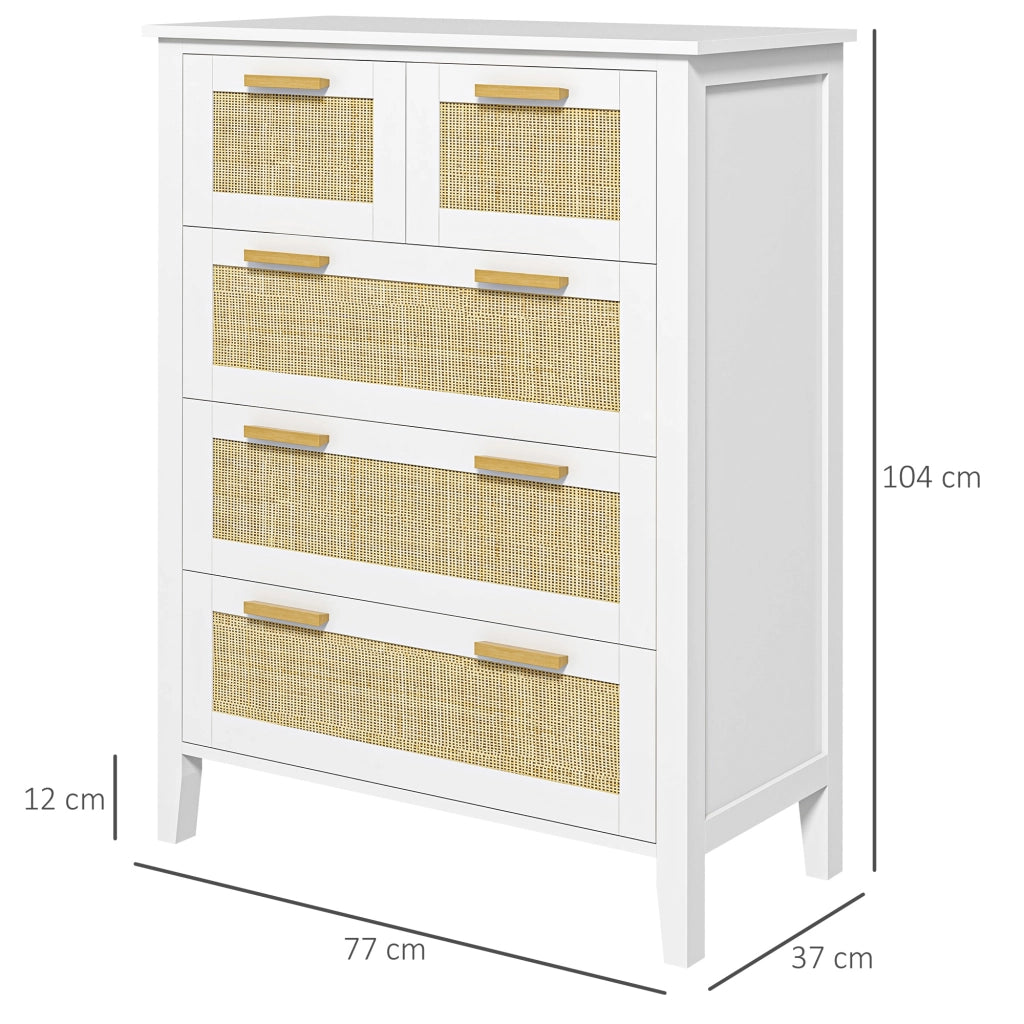 Cassettiera 5 Cassetti Legno Massello Griglia Metallo ¨C Zephmum ¨C Bianco 77x37x104 cm