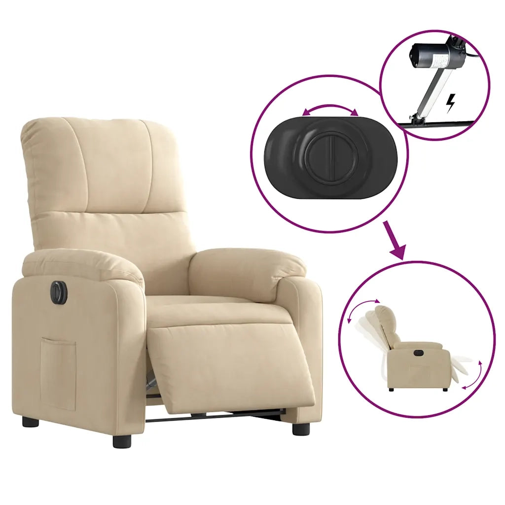 Divano Sedia-Poltrona Reclinabile Elettrica Crema in Tessuto di Microfibra 601551