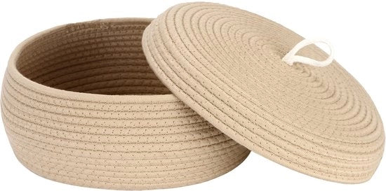 Organizzatore rotondo di stoffa con coperchio - Multifunzionale per snack, asciugamani e altro - Ideale per la casa, 13 x 5,5 pollici (grande, piano, cachi)