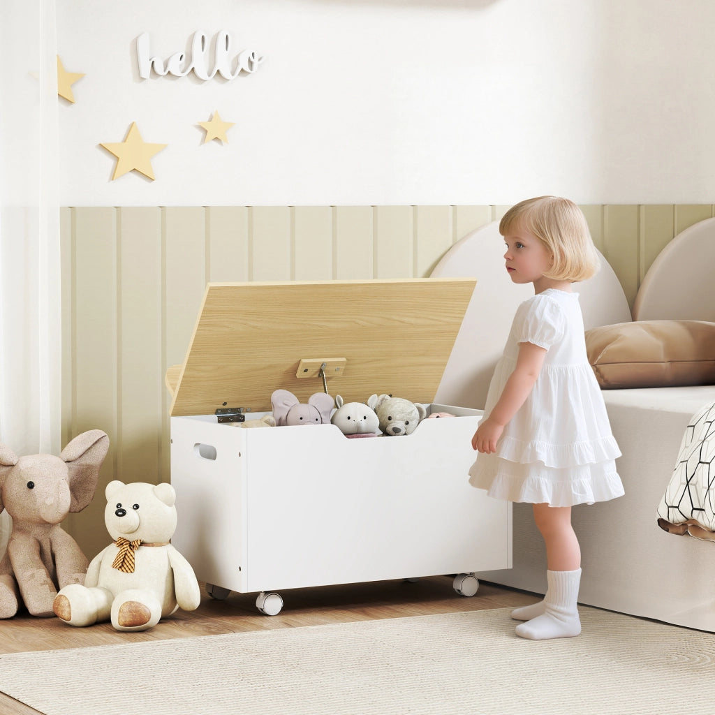 Contenitore portagiochi con ruote e coperchio ¨C Xylo ¨C Bianco 59x30x53cm