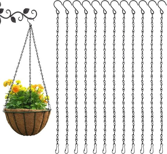 Supporto per piante - 12 pezzi - catena metallica - catena appesa - 50 cm - supporto per fiori - clip - H - clip - catena di riserva - supporti per piante - vasi per fiori - uccelli - supporto per vaso