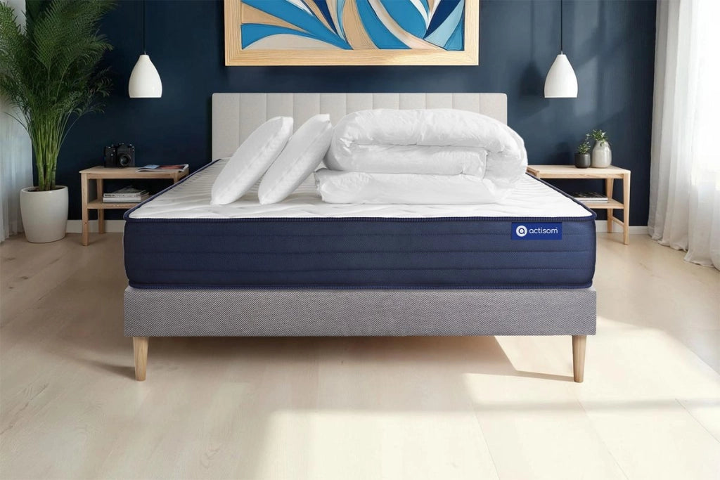 Pacchetto letto completo - Materasso 140x200cm + Box spring con doghe (kit) + 2 cuscini + Piumino - Actiflex Life