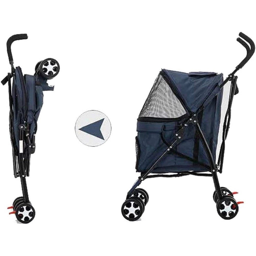 Trade Shop - Passeggino Cani Viaggi Carrozzina Pieghevole Parapioggia Auto Portatile 4 Ruote -