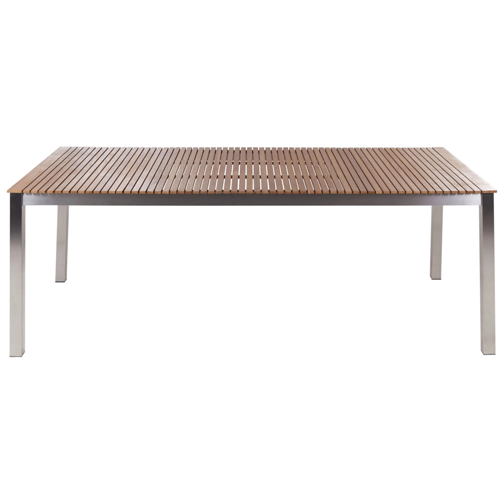Set da pranzo da giardino in legno di teak struttura in metallo 6 posti 200 x 90 cm a doghe design moderno industriale per esterni