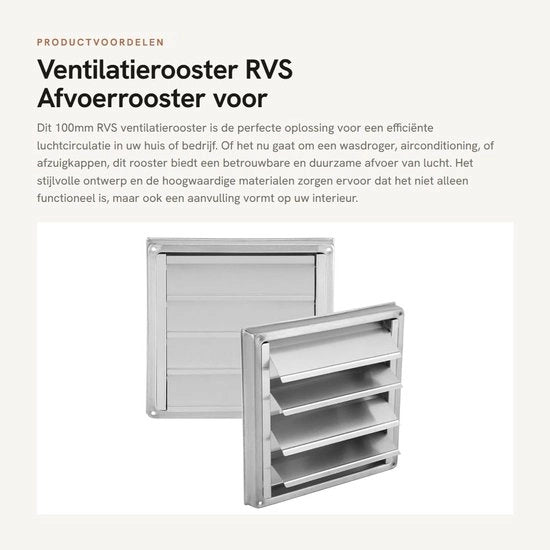 Griglia di ventilazione 100mm - Resistente allo shock - Luce per parete esterna - Resistente al tempo - Uscita - Adatto per tubi di ventilazione