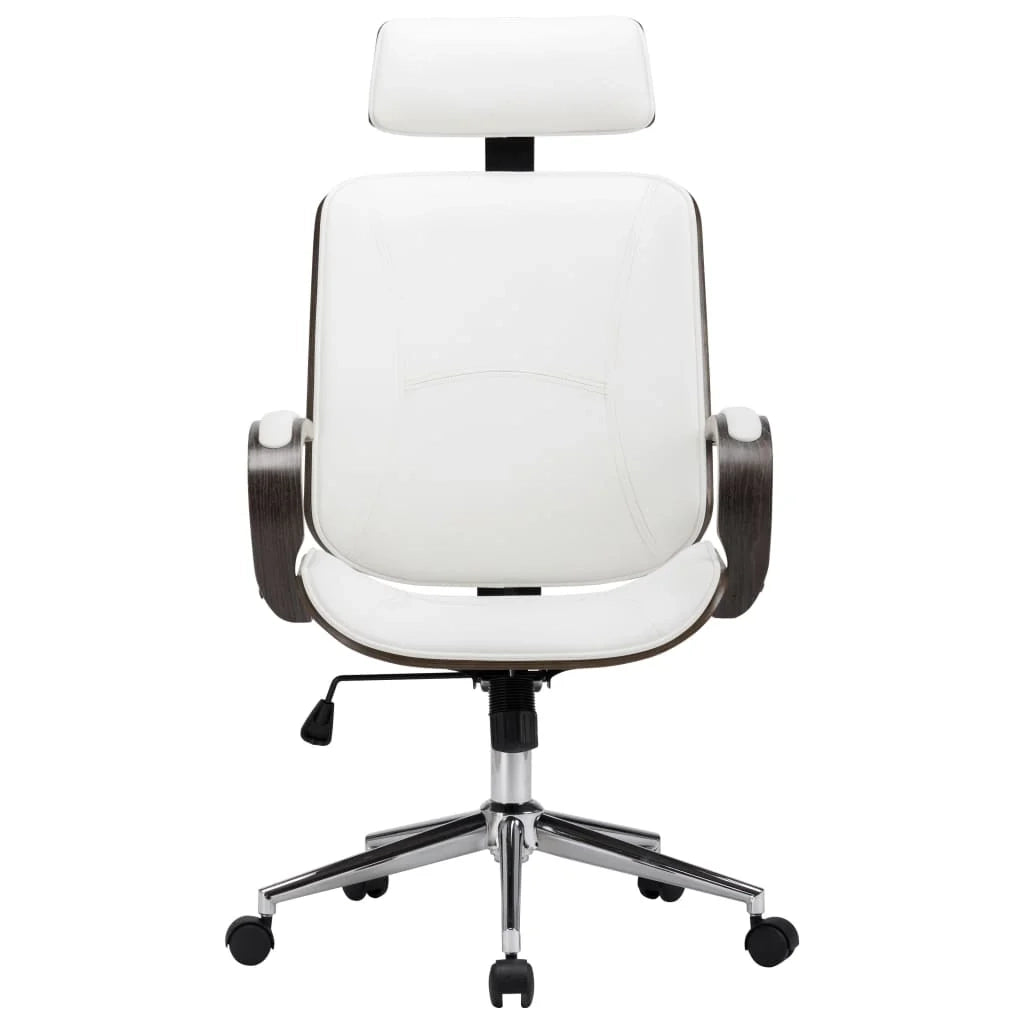 Sedia da ufficio computer sedia da studio con poggiatesta in ecopelle e legno bianco 02_0023983
