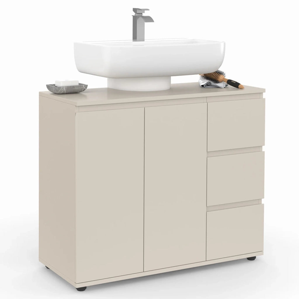 IDMarket - Mobiletto da bagno TOMI con armadietto e 3 cassetti beige