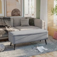 Panca Contenitore in Tessuto Effetto Velluto, per Camera, Soggiorno e Ingresso, 101x38.5x44.5 cm, Grigio
