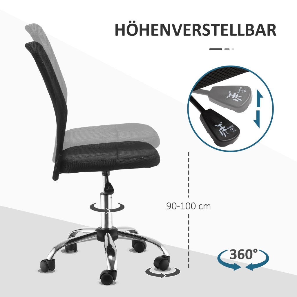 Sedia da ufficio ergonomica senza braccioli con altezza regolabile e seduta imbottita con rete in poliestere nero