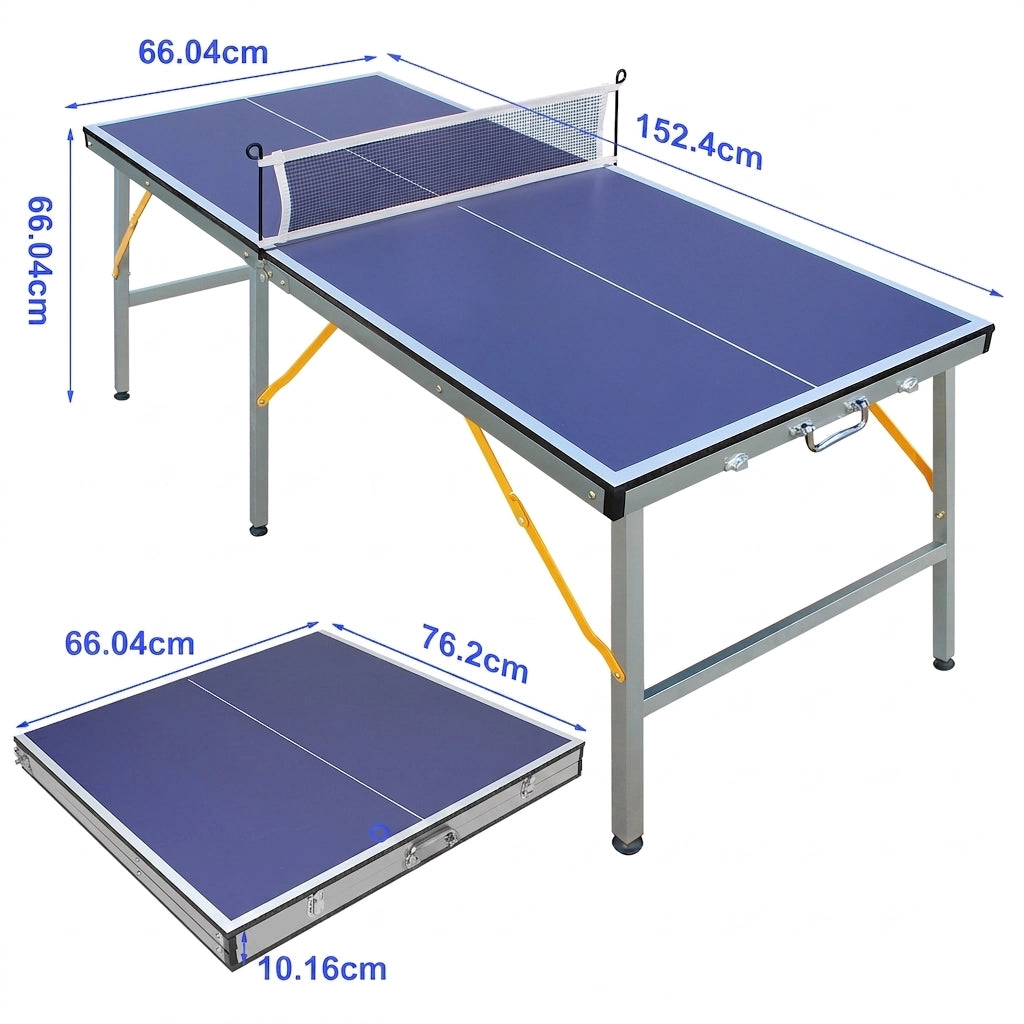 Tavolo da Ping Pong Pieghevole 152;4×66×66 cm con 6 Gambe; Rete; 2 Racchette e 3 Palline; Blu
