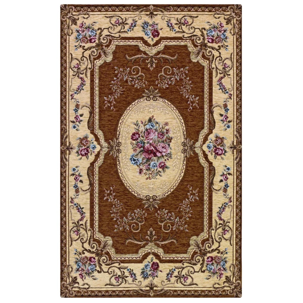 Coppia Tappeti AUBUSSON MARRONE cm.55x90 in ciniglia multiuso lavabile antiscivolo