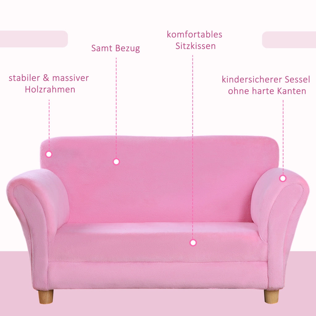 Poltrona bambini tessuto effetto velluto corallo con gambe legno massello per cameretta ¨C Xylo ¨C Rosa 90x53x48cm