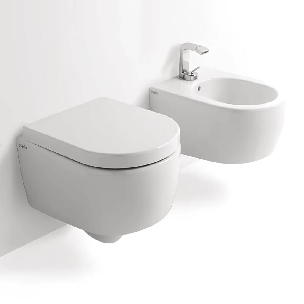 Coppia Di Sanitari Ceramica Cielo Sospesi Senza Brida Bianco Lucido "Smile 53"