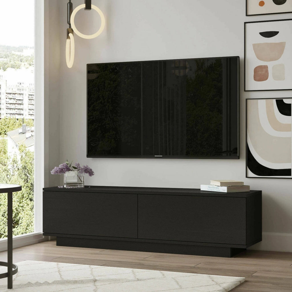 Mobile porta TV Goro, Credenza da soggiorno, Armadio basso per TV, Base parete attrezzata, 140x36h38 cm, Nero