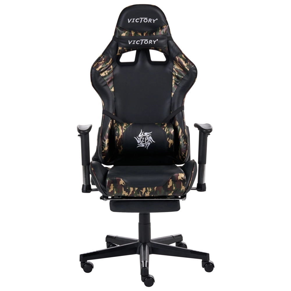 Sedia Gaming Nera Camo Ecopelle Girevole Regolabile Braccioli e Poggiapiedi Regolabile in Altezza Moderna