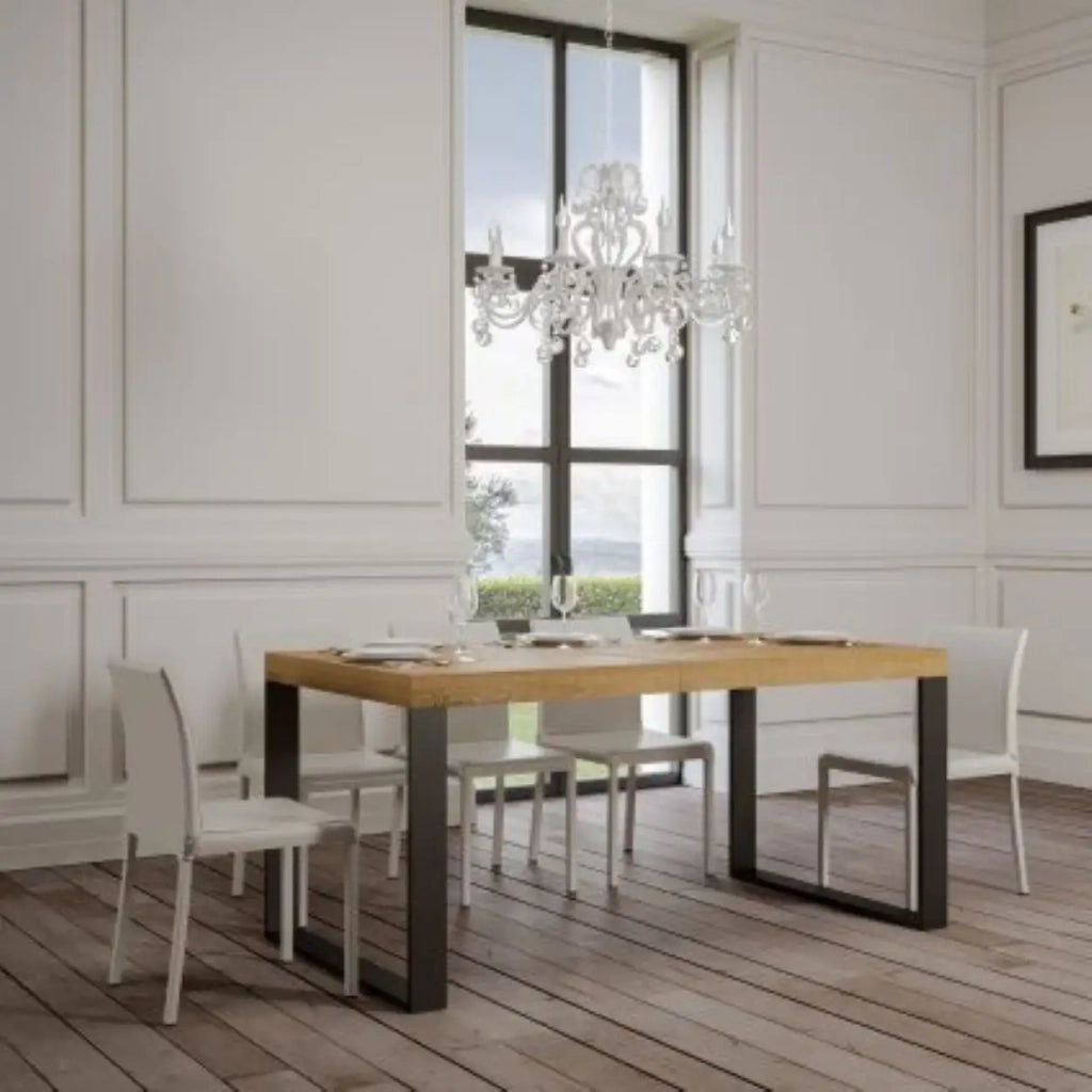 Tavolo allungabile 160/420x90 cm Tecno Premium colore quercia natura gambe antracite