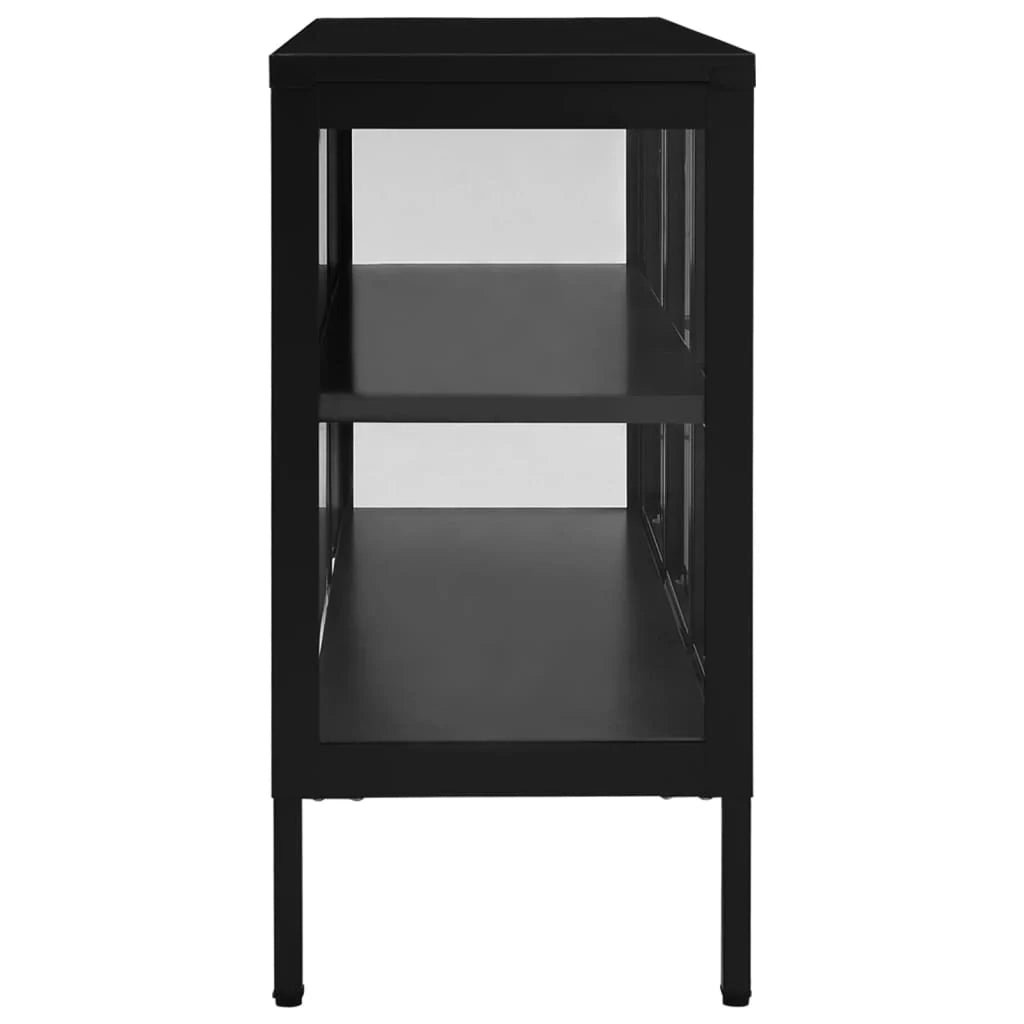 Buffet credenza cassettiera armadio mobile contenitore organizer per cucina soggiorno salotto 105 x 35 x 70 cm acciaio e vetro nero 02_0035835