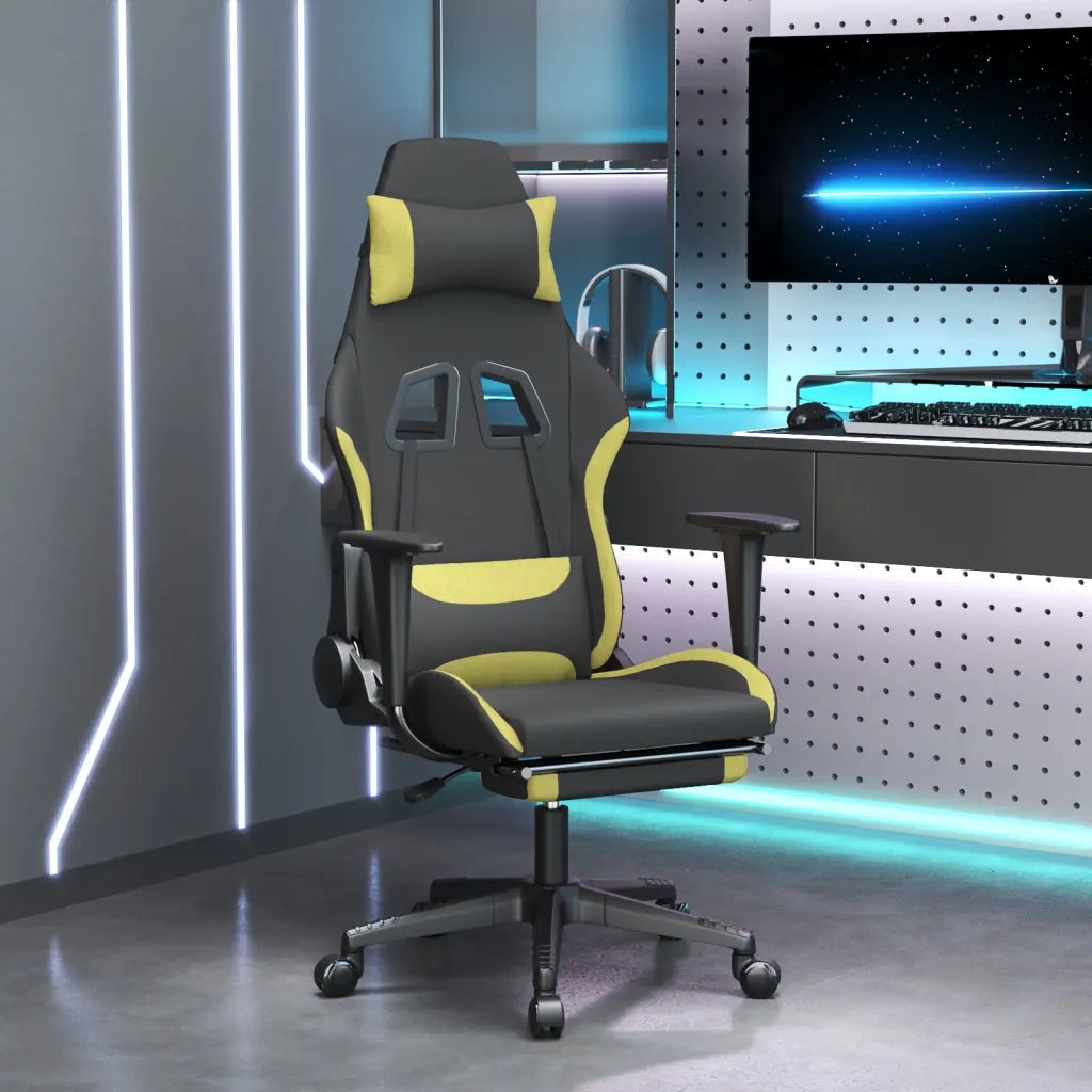 Sedia da Gaming | Sedia da e-sports con Poggiapiedi Nero e Verde Chiaro in Tessuto