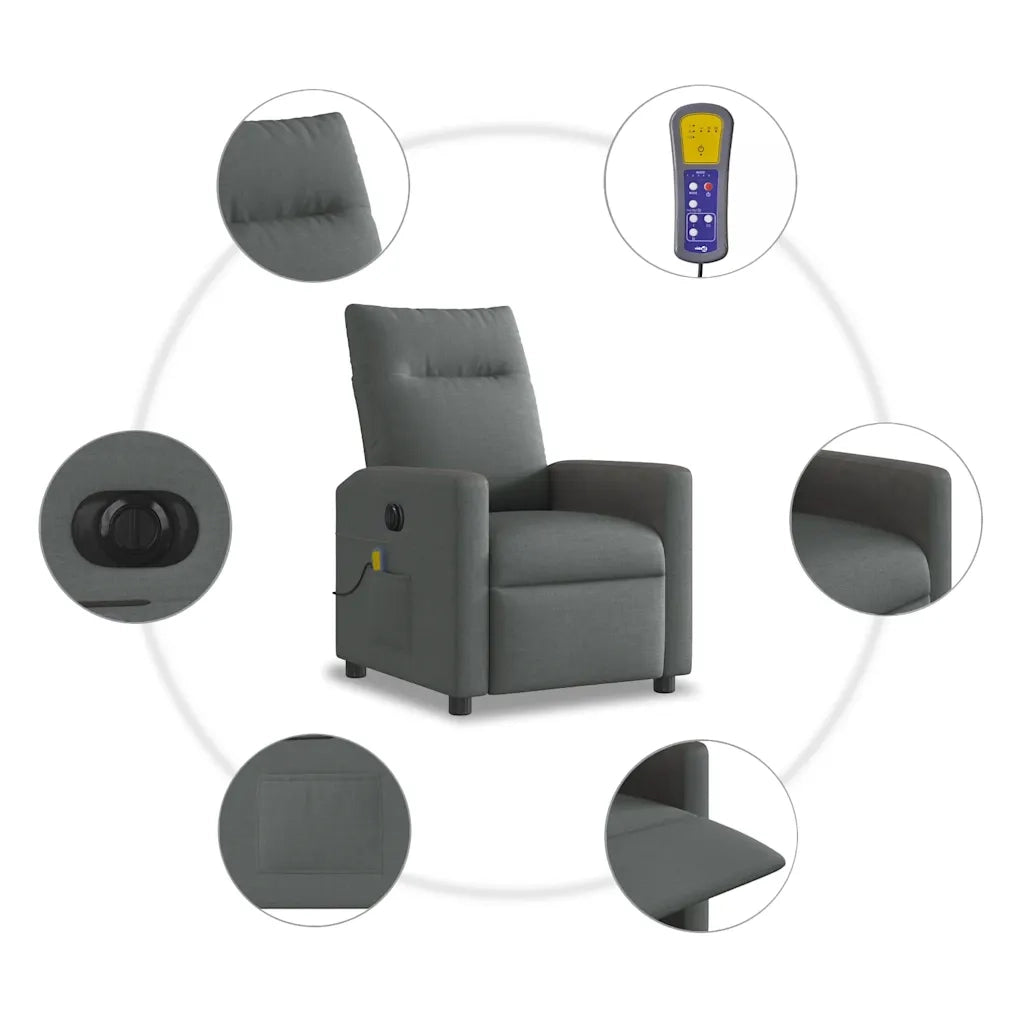 Divano Sedia-Poltrona Reclinabile Massaggio Elettrica Grigio Scuro Tessuto 955661