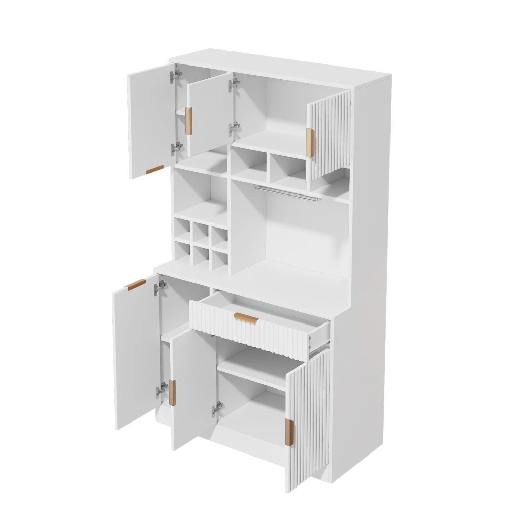 Credenza alta bianca 100x40x175 cm con prese e portavino